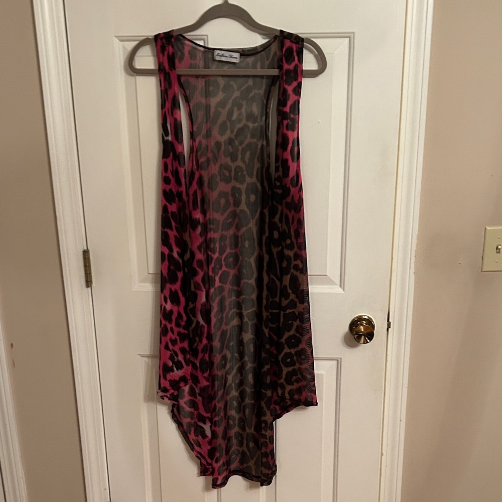 Pink and Black Leopard Print Sheer Vest Southern Charm. Plus size